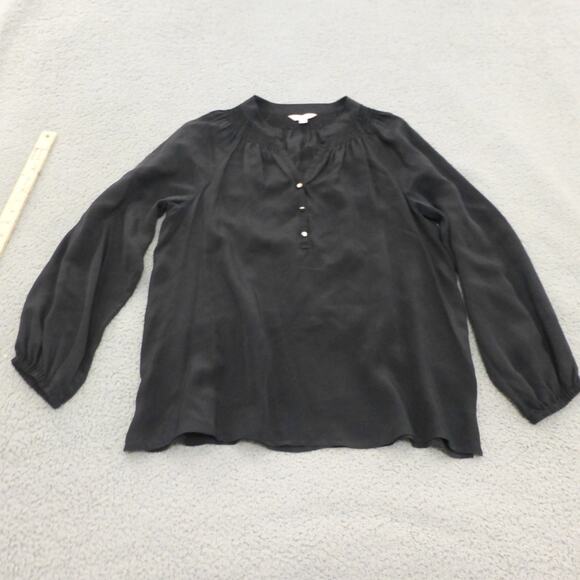 Lilly Pulitzer Top Womens Large Silk Black Long Sleeve Smocked Neck Blouse - Picture 1 of 10